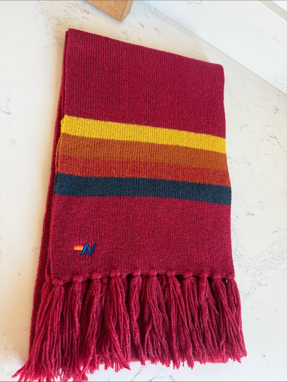 Aviator Nation Retro wool-blend scarf Red color knit multicolored Stripe
